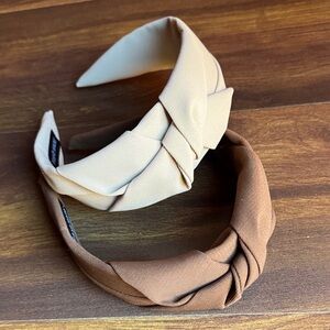 Bundle of 2 Elegant Cream and Brown Handmade  Knotted Headbands OS